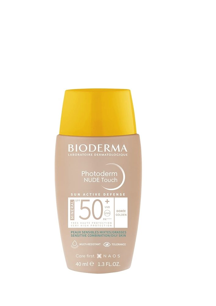 ضد آفتاب تقویت کننده فتودرم نود تاچ مینرال SPF 50 بایودرما رنگ طلایی