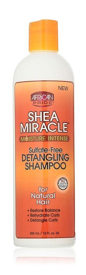 شامپو بدون سولفات افریکن پراید مدل شیا میرکل مخصوص موهای فر355میل african Pride Shea Miracle Sulfate-Free Detangling Shampoo